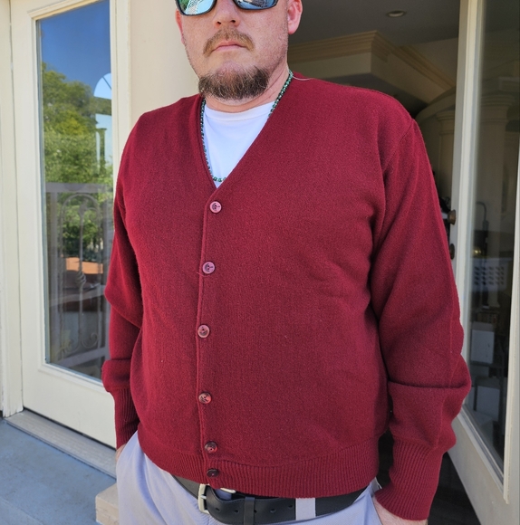Vintage Arnold Palmer Robert Bruce Men’s Wool Burgundy Cardigan Sweater XL - Picture 2 of 10